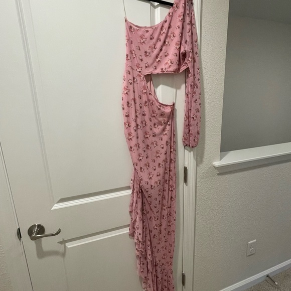 Pink Blossom Mesh One Sleeve “Bump Biddy” Maternity Dress SMALL - Picture 3 of 5